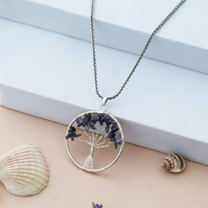 Sodalite Pendant Tree of Life Crystal Stone Pendant Locket with Metal Chain for  Healing Crystal Healing Gemstone Size 35-40 mm soda lite
